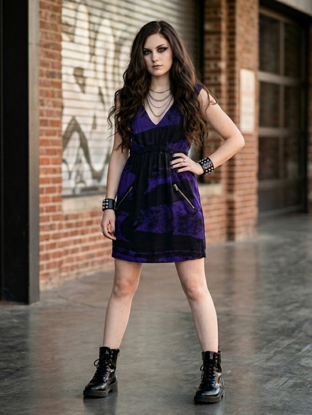 Buffalo David Bitton Purple & Black Sleeveless V-Neck Mini Dress – Size Small